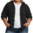 thumbnail image 1 of Wo-Fusoul Blouse for Women, Plus Size Long Sleeve Hooded Top with Button Front and Drawstring, Casual Solid Color Tunic, 1 of 8