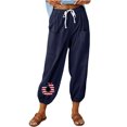 thumbnail image 1 of VEKDONE Womens Linen Long Pants Navy L, 1 of 6