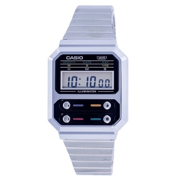 Casio Vintage Montre pour Homme Numérique en Acier Inoxydable A100we-1a A100we-1