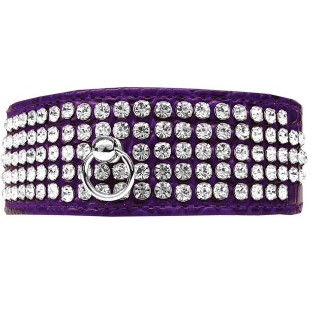 Mirage Pet 82-24-PRC26 5 Row Rhinestone Designer Croc Dog Collar, Purple - Size 26