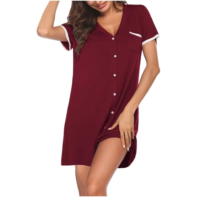 Gspmoly Robes pour Femmes, Mode Femme Été Col en V Manches Courtes Couleur Contrastante pour la Maison Robe Courte Robes d'Été pour Femmes jusqu'à 65 % de Rabais