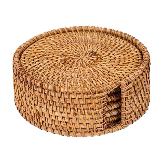 Ruiboury 6x Woven Coaster Set Natural Elegance For Table Setting Anti-scalding Braided Coasters For Drinks Style 1 Diameter 8cm