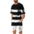 thumbnail image 2 of NTACZA Crew Neck Shorts Set Men Striped Short Sleeve Tracksuits Athletic Breathable Mens Sweatsuits M, 2 of 7