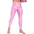 thumbnail image 2 of YUUMIN Men's Shiny Compression Pants Oil Glossy Stretchy Workout Sports Base Layer Trousers Pink M, 2 of 6