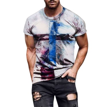 EGNMCR T-Shirts à Manches Courtes pour Hommes Été Décontracté Col Rond T-shirt, Mode de Rue pour Hommes Décontracté Imprimé Croix Col Rond Manches Courtes,