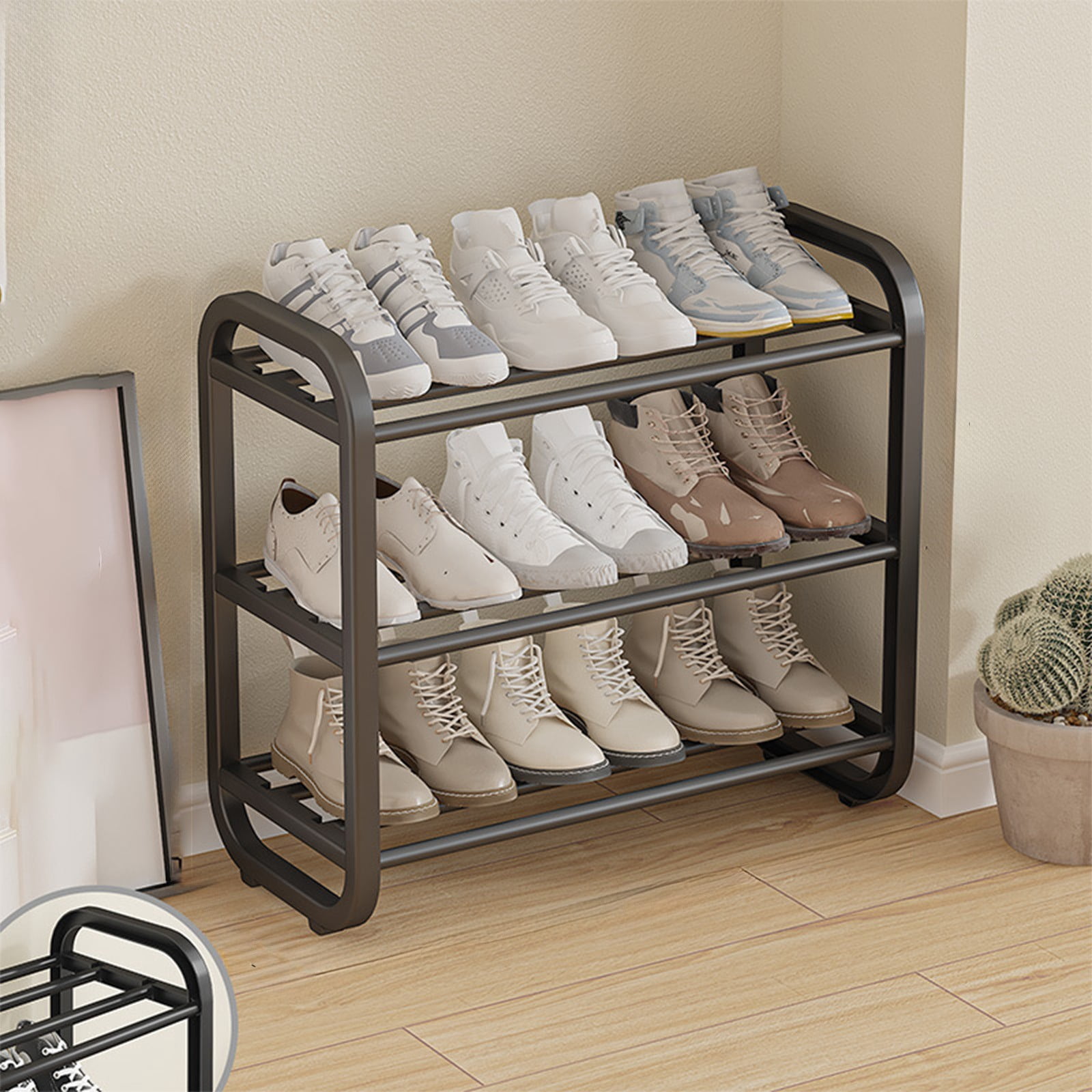 EGNMCR Shoe Rack 3 Layer Stainless Steel Freestanding Shoe Rack Suitable For Entrance Space Dusts Proof Shoe Cabinet Dormitory Entrance Storage Rack Storage Shoe Rack Stainless steel shoe rack