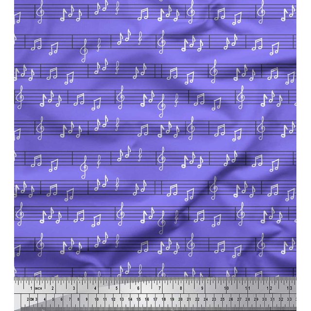 Soimoi Purple Cotton Poplin Fabric Notes Musical Instrument Print Fabric by the Yard 56 Inch Wide