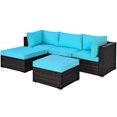 thumbnail image 5 of Patiojoy 5-Piece Outdoor Patio Sectional Rattan Wicker Conversation Sofa Set with Turquoise Cushions, 5 of 5