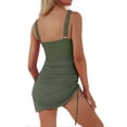 thumbnail image 3 of ylioge Womens Tankini Swimsuits Built in Bras One-Piece V Neck Dresses Bathing Suits Ladies Trendy Solid Color Side Drawstring Swimsuit, 3 of 6