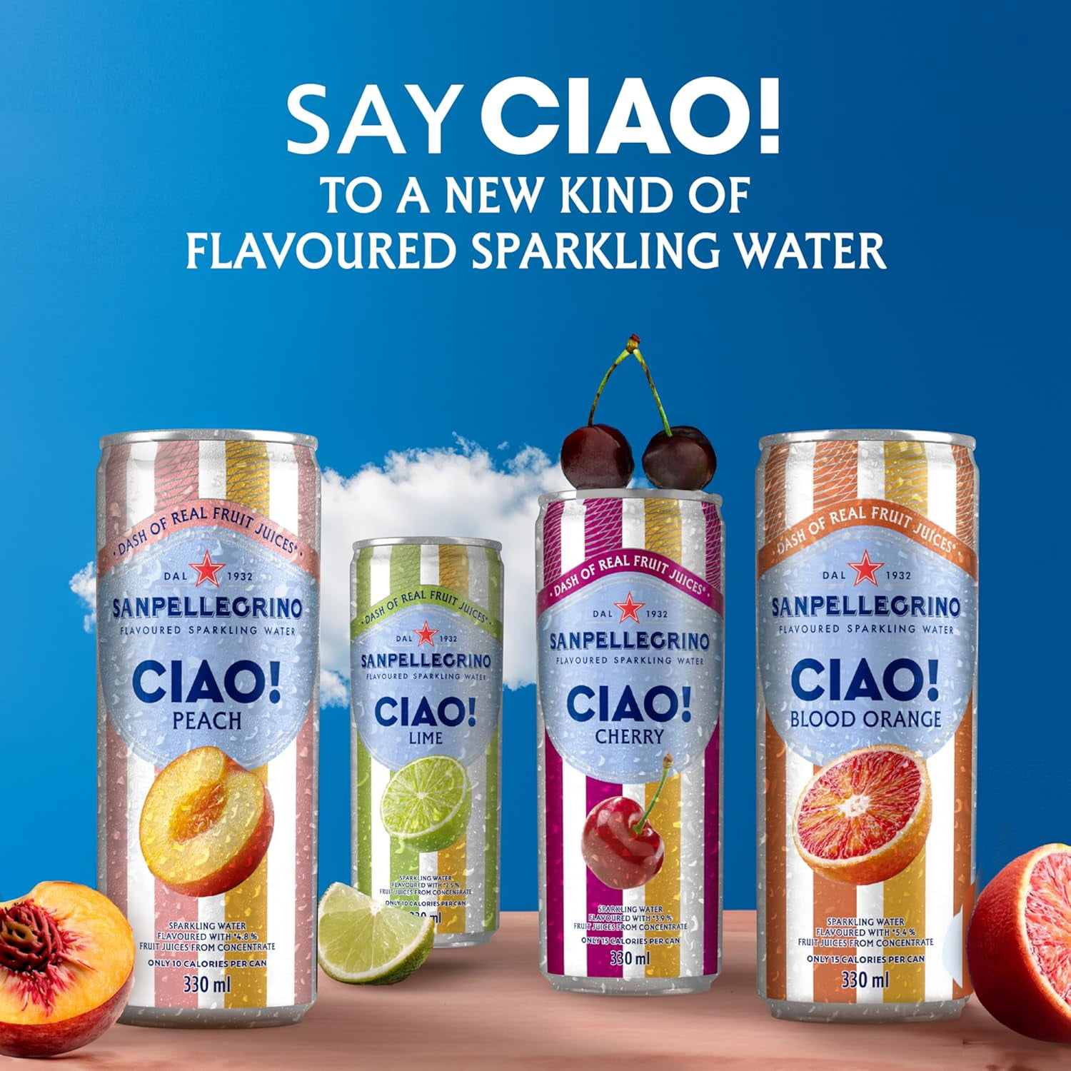 San Pellegrino CIAO! Eau Pétillante Aromatisée à la Lime, Touche de Vrai Jus de Fruits 6x330ml