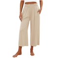 thumbnail image 1 of VEKDONE Pantalons Capri en Coton et Lin pour Femmes Beige P, 1 of 5