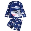 thumbnail image 1 of PMVFHDE Toddler Boys' 2-Piece Swim Set - Long Sleeve Rash Guard & High-Waist Quick-Dry Trunks with Cartoon Animal Print for Beach/Pool 3-Blue,1-2 Years, 1 of 7