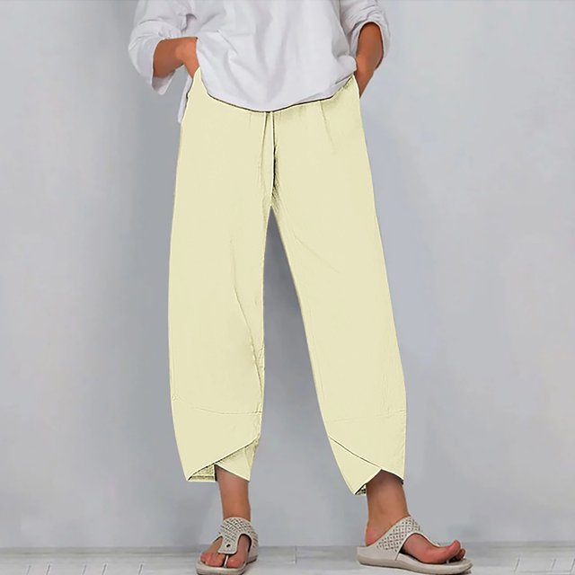 RXIRUCGD Capris d'Été Confortables et Amples pour Femmes, Couleur Unie, Beige, Taille : 4TG