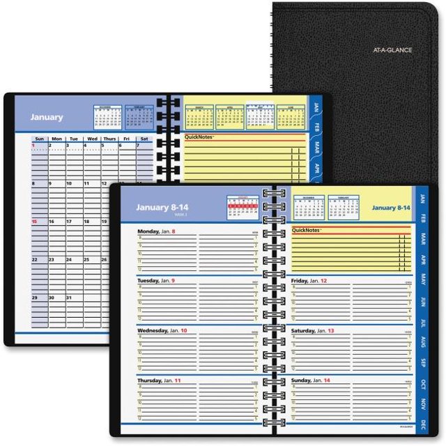 At A Glance AAG760205 Quick Notes Weekly & Monthly Planner, Simulated Leather - Black