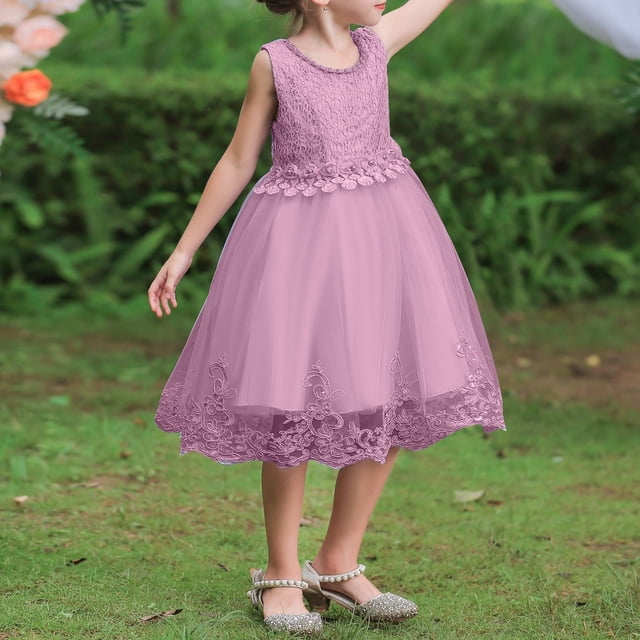 XEGLSBU Robe Longue Formelle en Dentelle pour Demoiselle d'Honneur Enfant, Mariage, Fête
