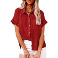 thumbnail image 1 of DPTALR Women's Tops Solid Button Shirt Female V-Neck Loose T-shirt Blouse Tops, 1 of 8