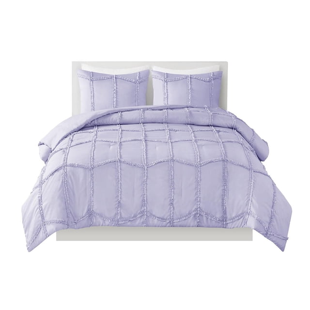 Mainstays Kids Ensemble de Douillette Jayla en Violet Uni Apaisant avec Garniture Assortie et Motif à Carreaux Texturé, Incluant une Douillette et Deux Couvre-Oreillers Assortis sur un Cadre de Lit Blanc, Fait de 100 % polyester avec Rembourrage en polyester Recyclé, Lavable à la machine, Convient aux Ensembles de Literie pour Enfants et Idéal pour Ajouter une Mise à Jour simple et Charmante à la Chambre d'Un Enfant.