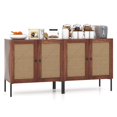 thumbnail image 1 of Giantex Buffet Bahut, Armoire de Rangement de Cuisine avec Portes Décorées en Rotin, Table Console d'Armoire (Noyer, 2), 1 of 6