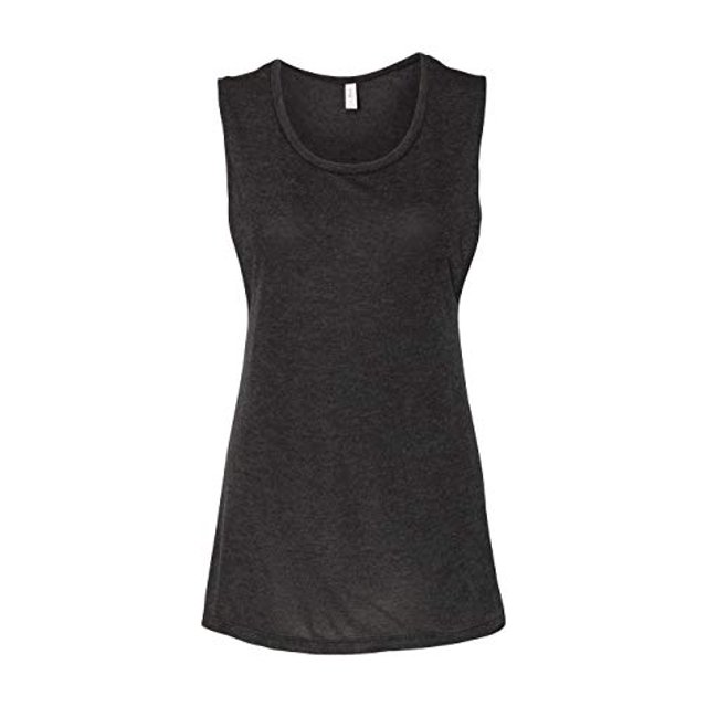 Bella Canvas Womens Flowy Scoop Blended Muscle Tank, M, Black Heather