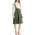 thumbnail image 2 of Unique Bargains Jupe Midi Plissée à Bretelles Rétro à Taille Élastique pour Femme Vert Armée G, 2 of 7