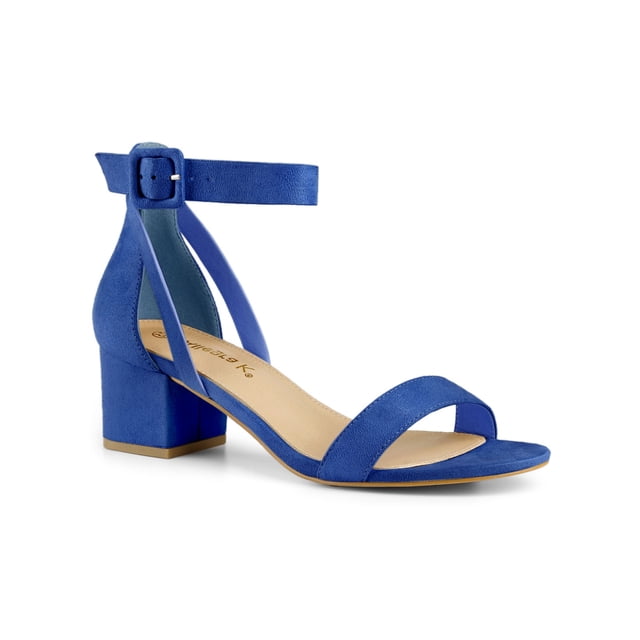 BLISSFUL STEP Sandales à Talon Épais pour Femmes avec Bride à la Cheville Bleu Foncé 6