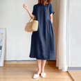 thumbnail image 2 of 2025 Robe Maxi Courte à Col Rond pour Femmes, Été, Manches, Couleur Unie, Coupe Ample, Robes de Soirée pour l'Automne, Ajustée, Mi-Longue, 2 of 5