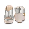 thumbnail image 4 of BLISSFUL STEP Chaussures pour Femmes à Plateforme Compensée à Brides Croisées Clous Tige en Tissu Sandales à Talons à Bout Ouvert Argent 7, 4 of 5