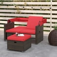 thumbnail image 4 of Costway Lit de Jour en Rotin pour Patio Extérieur avec Auvent Rétractable et Dossiers Réglables Rouge, 4 of 10