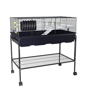 Small Animal Cage – 99x53x93.5cm Multi-Level Metal Habitat with Rolling Stand (Black, Includes Food Dish & Water Bottle)