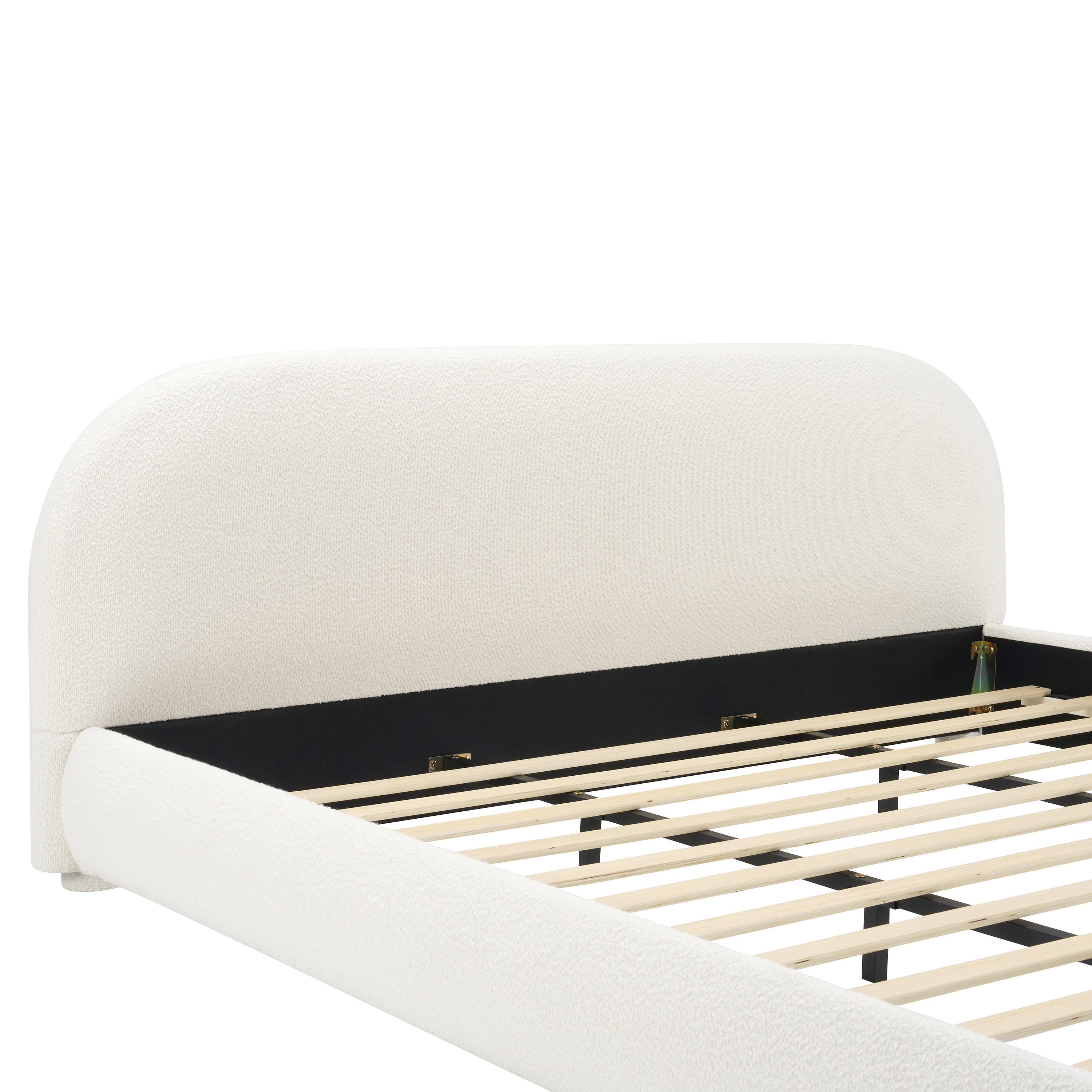 Noble House Lit rembourré Style Queen Cream, tête de lit en tissu texturé courbé avec cadre solide, blanc crémeux