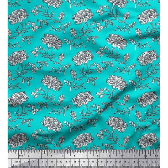 Soimoi Poly Georgette Fabric Leaves & Floral Block Print Fabric by The Yard 52 Inch Wide