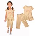 thumbnail image 5 of Chemises pour Filles, Ensemble Deux Pièces Été Col Rond Petit Imprimé Manches Courtes Manches Volantes Taille Élastique Pantalon Court, 5 of 5