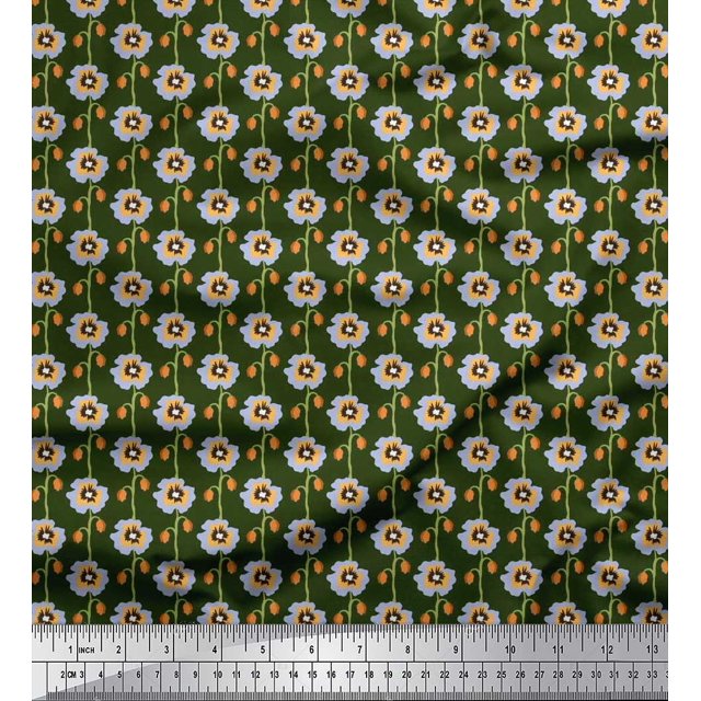 Soimoi polyester Crepe Fabric Artistic Floral Print Sewing Fabric Yard 42 Inch Wide