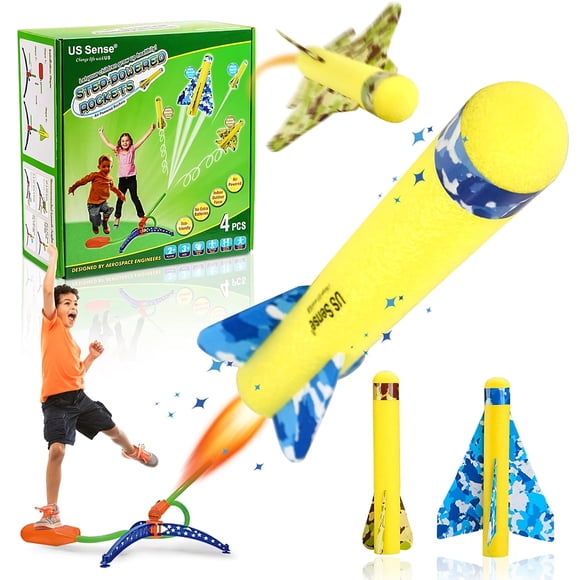 4-Pack Step-Powered Rocket & Glider Stunt Flyer – Outdoor Foam Launcher Toy with Adjustable Angle, STEM Gift for Kids Ages 3+, Boys & Girls