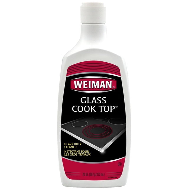 Weiman Cook Top Bouteille de Nettoyant Robuste avec Bouchon Blanc et Étiquette Noire et Rouge Mettant en Vedette une illustration de Surface de Cuisson en Verre, Formulée pour Nettoyer, Faire Briller et Protéger les Plaques Lisses en Verre et en Céramique, Idéale pour le Nettoyage de la Cuisine, 20 oz (567 g/472 ml).