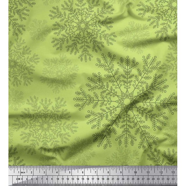 Soimoi Green Poly Georgette Fabric Snow Flakes Floral Fabric Prints By Yard 42 Inch Wide