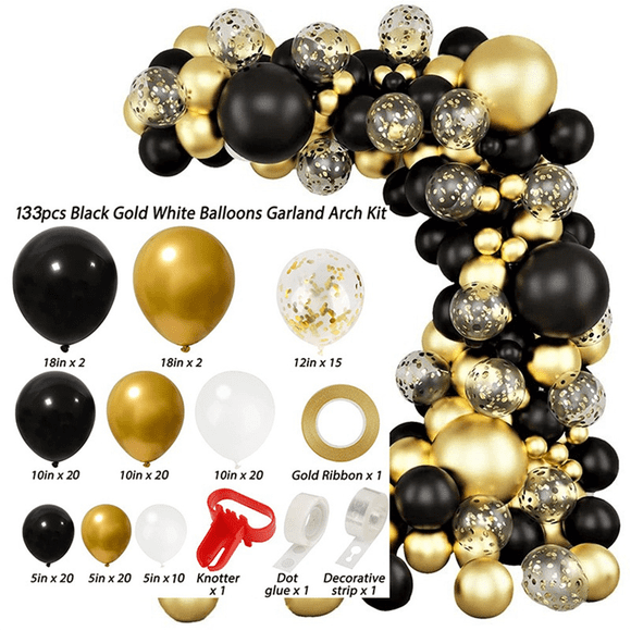 129 Pieces Black and Gold Balloon Garland Arch Kit Black and Gold Balloons Confetti Latex Balloons Party Decorations