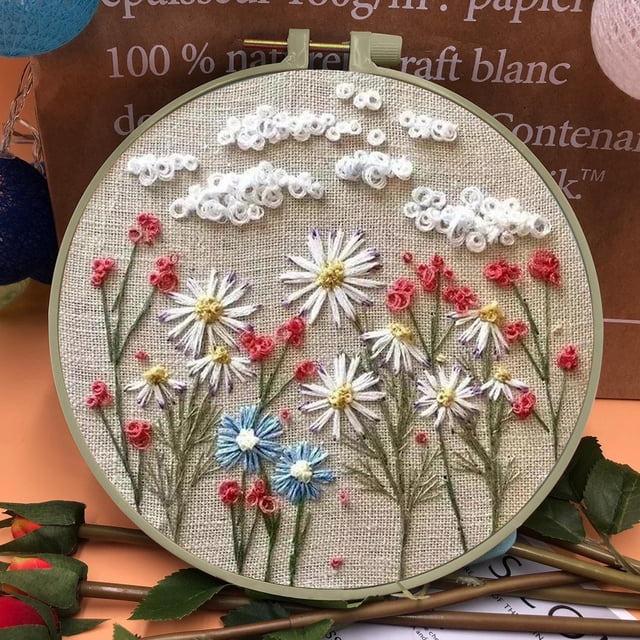 Birdeem Kit de Broderie de Fleurs pour Débutants, Trousse de Matériel de Broderie à la Main pour Débutants 0 Base Bricolage