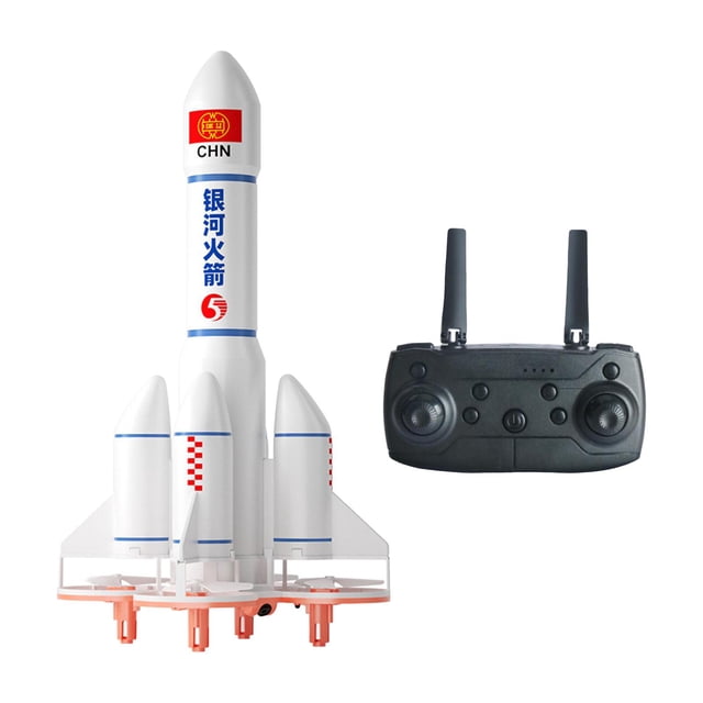 Fusée Spatiale RC pour Enfants et Adultes avec Maintien d'Altitude, Avion 4 Turbofan 4, Doté d'Un design de Fusée Blanc avec Lumières DEL Colorées et Quatre structures de Turbofan. Comprend une Télécommande Noire 2,4 g avec Doubles Antennes et Boutons de Commande. la Fusée Offre un Vol intelligent avec Maintien d'Altitude, Retournement 3D, Réglage Multi-Vitesses et Évitement d'Obstacles. Compacte et Légère, Elle Mesure 34 cm x 15 cm x 15 cm et Est Alimentée par une Pile