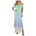 thumbnail image 1 of Fridja Women Cold Shoulder Short Sleeve U-Neck Printed Straight Floor-Length Dress, 1 of 9