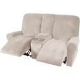 thumbnail image 4 of CHOK 2024 Housse de Causeuse Inclinable avec Console Centrale Housse Extensible en Velours pour Fauteuil Inclinable 2 Places avec Porte-Gobelet, 4 of 10