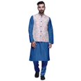 thumbnail image 1 of Atasi Mandarin Collar Traditional Solid Kurta Pajama With Printed Jacket Set, 1 of 3