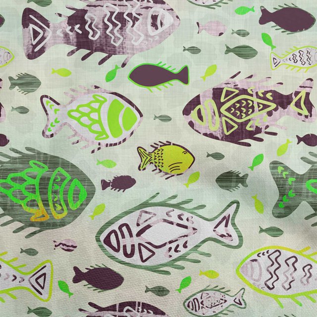 oneOone Silk Tabby Lime Fabric Asian Block Fish Craft Projects Decor Fabric Printed By The Yard 42 Inch Wide