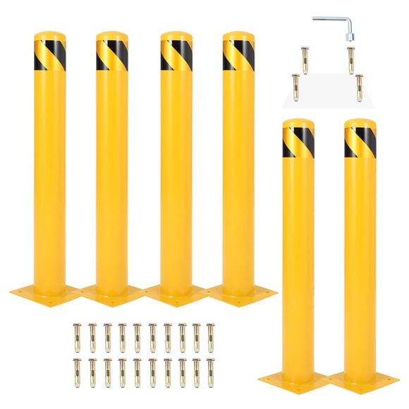 Safety Bollard Post, 36"/42"/48" x 4.5" Steel Bollards, Traffic Bollard Parking Bollard Driveway Barrier for Parking Warehouse Roadside Park Traffic Area, 1/2/4/6PCS
