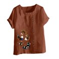 thumbnail image 4 of Pisexur Hauts pour Femmes en Coton et Lin Été Décontracté Imprimé Papillon Blouses Oversize Col Rond Tunique Ample Manches Courtes Hauts Chemises Grande Taille, 4 of 5