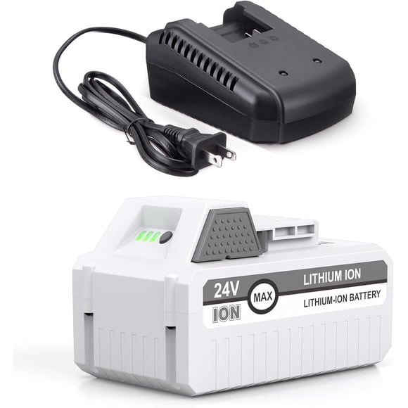 Batterie Lithium-iON de Remplacement 6000mAh 24VBAT-LTE + Chargeur Rapide pour Snow* Joe 24V Outils Électriques Sans Fil Trousse de Départ Compatible avec Snow* Joe 24VBAT-LTE 24V Ion + Modèles
