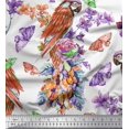 thumbnail image 1 of Soimoi Orange Japan Crepe Satin Fabric Floral,Insect & Parrot Bird Printed Fabric 1 Yard 42 Inch Wide, 1 of 3