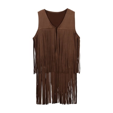 Tenue de Gilet Western des Années 60 et 70 pour Cow-Boy/cow-Girl, Ensemble de Costume Hippie pour Enfants Filles, Gilet à Franges à Pampilles, Costume de Cosplay pour Fête, Brun 120/3 A-4 A