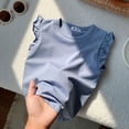 thumbnail image 2 of LUOGENLI T Shirt for Girls Girls Ruffle Sleeve T Shirt Solid Color Vest Girls Basic Short Sleeve Maxi Tops Sets Girls 2 Piece Outfits Casual Blue 9-10 Years, 2 of 3