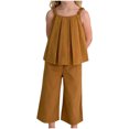 thumbnail image 2 of Qtocio Girls 2 Piece Outfits Solid Crew Neck Ruched Sleeveless Tank Top Wide Leg Pants Casual Fashion Summer Matching Set for Girls, 2 of 5
